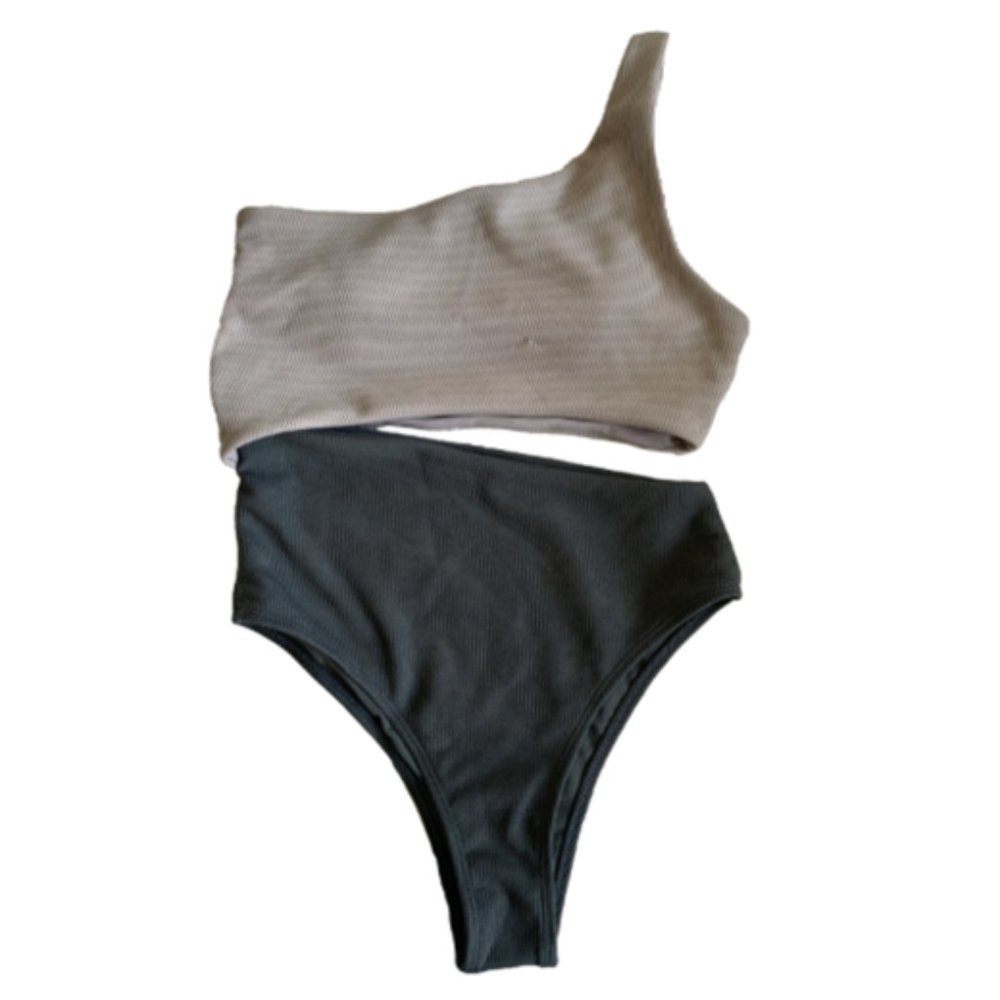TwoTone Cut-out One Shoulder One Piece Swimsuit